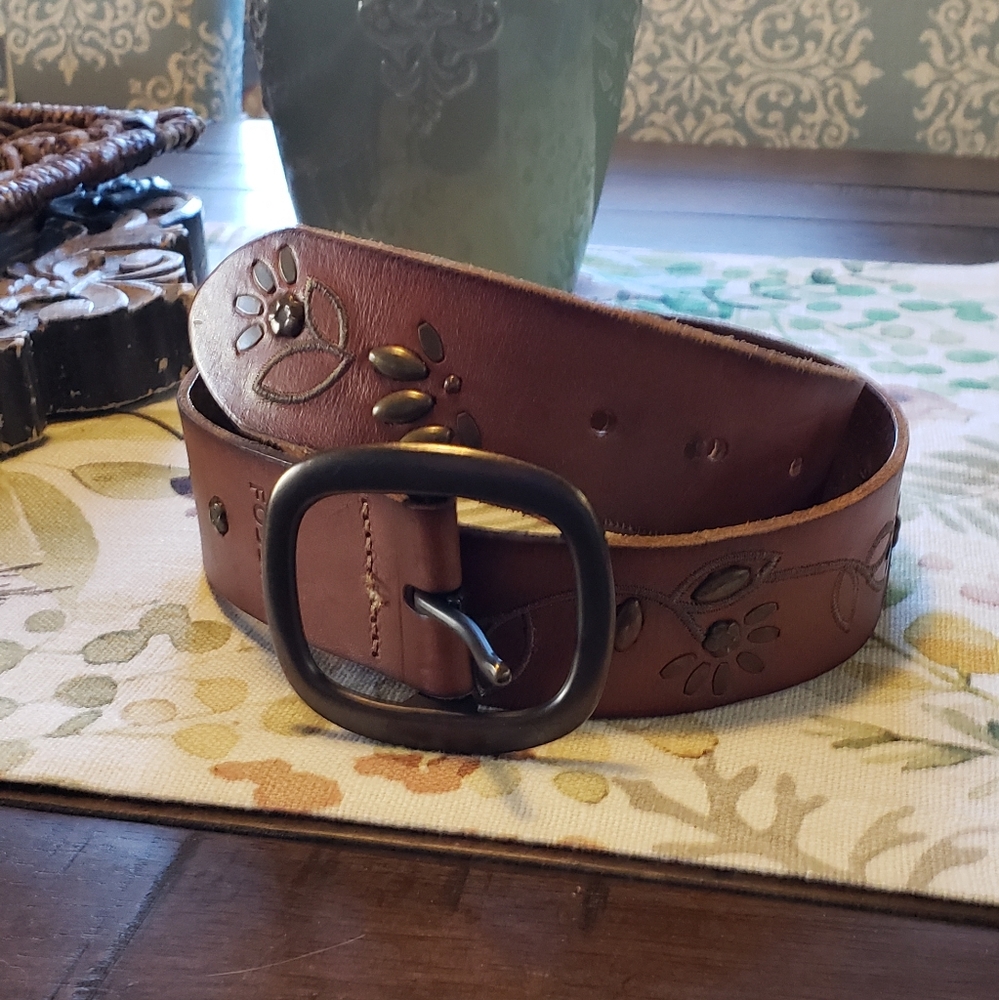Fossil Embossed Floral Leather Belt